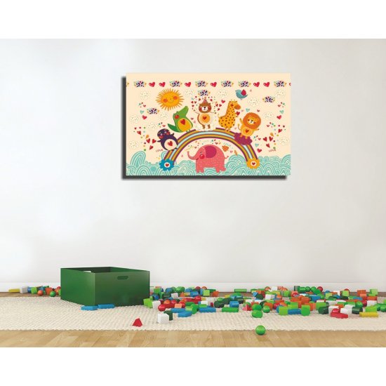 Παιδικός Πίνακας σε Καμβά - Ζωάκια Σε Ουράνιο Τόξο Παιδικός Πίνακας σε Καμβά - Ζωάκια Σε Ουράνιο Τόξο