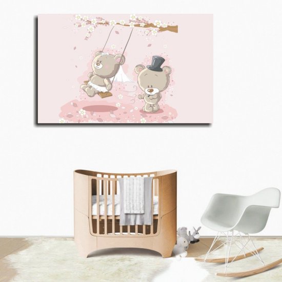 Παιδικός Πίνακας σε Καμβά - Αρκουδάκια Σε Κούνια Παιδικός Πίνακας σε Καμβά - Αρκουδάκια Σε Κούνια