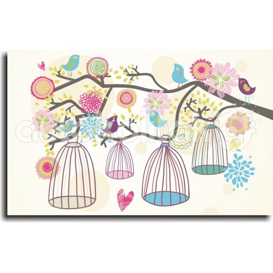 Παιδικός Πίνακας σε Καμβά - Κλουβάκια Σε Δέντρο