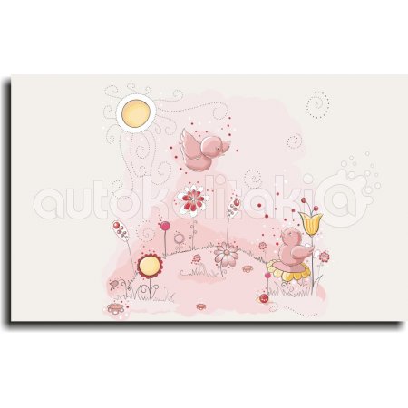 Παιδικός Πίνακας σε Καμβά - Λουλουδάκια Με Πουλάκια