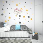 Αυτοκόλλητο τοίχου - Αρκουδάκι στα σύννεφα 01 (+ 36 Αστεράκια)