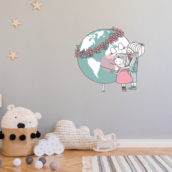 Αυτοκόλλητο τοίχου - Γη με παιδάκια Αυτοκόλλητο τοίχου - Γη με παιδάκια
