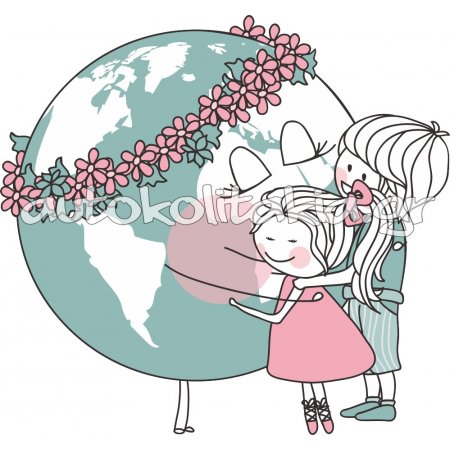 Αυτοκόλλητο τοίχου - Γη με παιδάκια