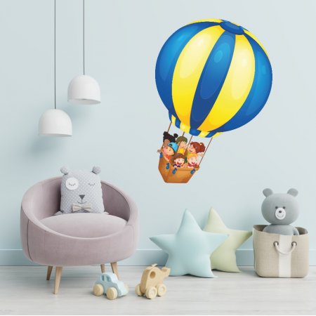 Αυτοκόλλητο τοίχου - Αερόστατο με παιδάκια