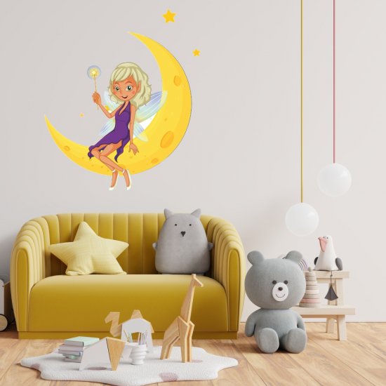 Αυτοκόλλητο τοίχου - Νεράιδα πάνω σε φεγγάρι Αυτοκόλλητο τοίχου - Νεράιδα πάνω σε φεγγάρι