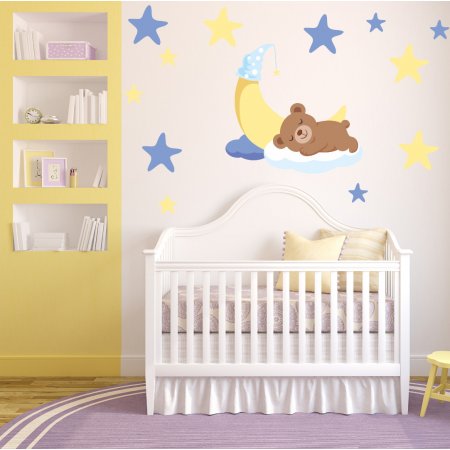 Αυτοκόλλητο τοίχου - Αρκουδάκι που κοιμάται (+ 12 Αστεράκια)