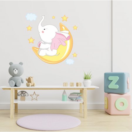 Αυτοκόλλητο τοίχου - Ελεφαντάκι πάνω σε φεγγαράκι