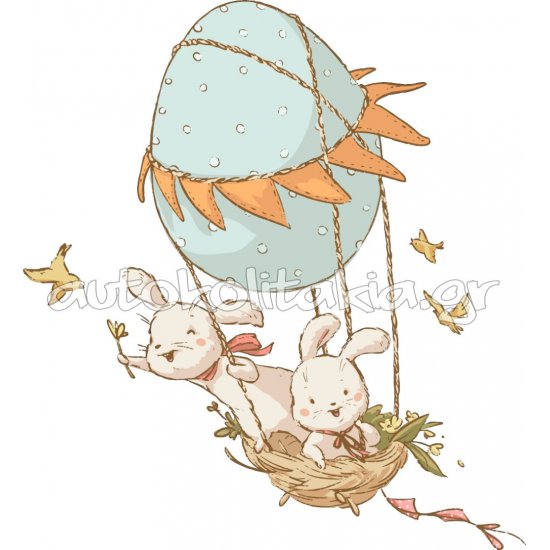 Αυτοκόλλητο τοίχου - Αερόστατο λαγουδάκια Αυτοκόλλητο τοίχου - Αερόστατο λαγουδάκια