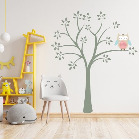 Αυτοκόλλητο τοίχου - Δέντρο με κουκουβάγια