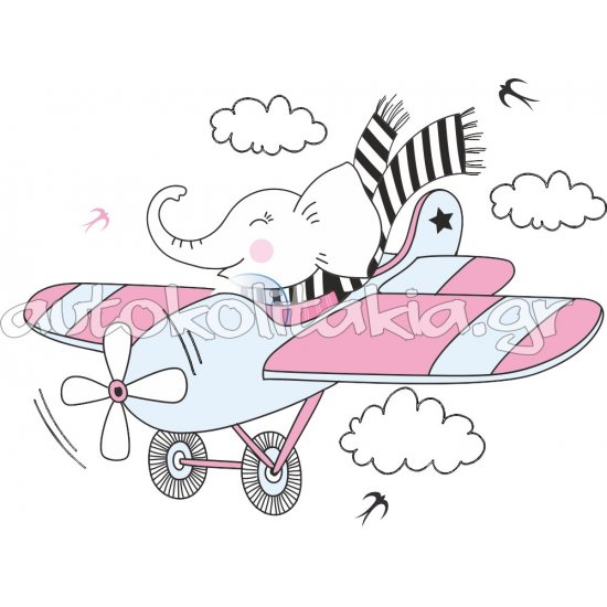 Αυτοκόλλητο τοίχου - Ελλεφαντάκι με αεροπλακάνι Αυτοκόλλητο τοίχου - Ελλεφαντάκι με αεροπλακάνι