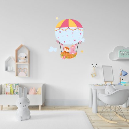 Αυτοκόλλητο τοίχου - Αερόστατο με ζωάκια 2