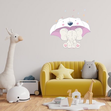 Αυτοκόλλητο τοίχου - Ελεφαντάκι στη βροχή