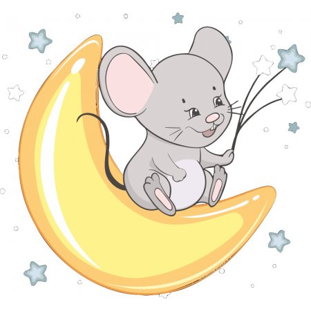Αυτοκόλλητο τοίχου - Ποντικάκι σε φεγγάρι