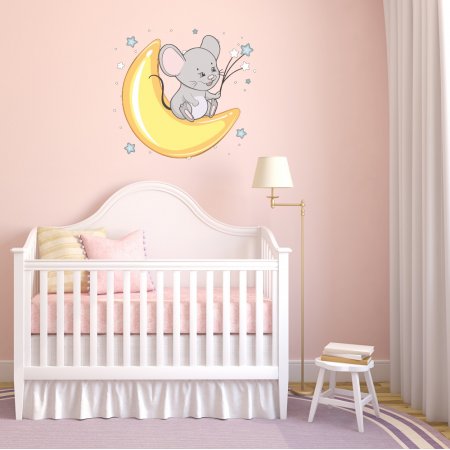 Αυτοκόλλητο τοίχου - Ποντικάκι σε φεγγάρι