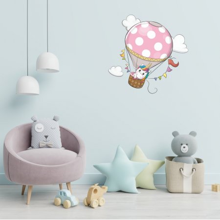 Αυτοκόλλητο τοίχου - Μονόκερος με αερόστατο