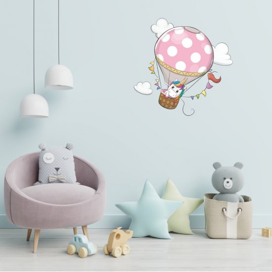 Αυτοκόλλητο τοίχου - Μονόκερος με αερόστατο Αυτοκόλλητο τοίχου - Μονόκερος με αερόστατο