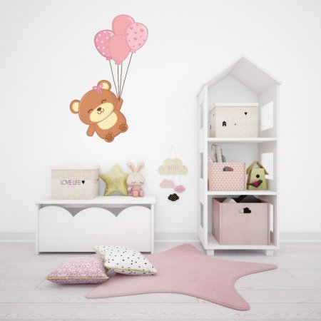 Αυτοκόλλητο τοίχου - Αρκουδάκι με μπαλόνια
