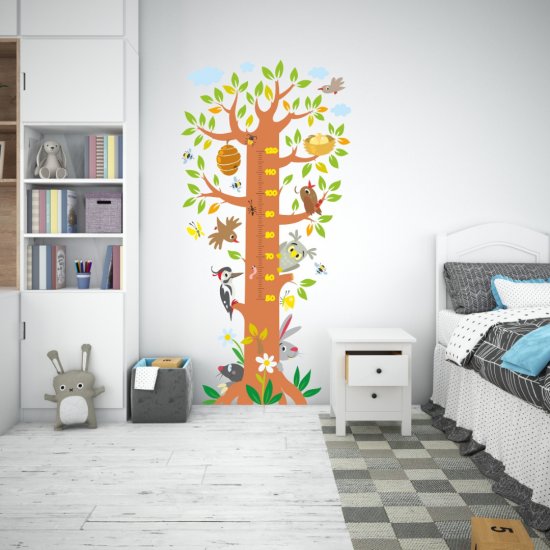 Αυτοκόλλητο τοίχου - Υψομετρητής δέντρο με ζωάκια Αυτοκόλλητο τοίχου - Υψομετρητής δέντρο με ζωάκια