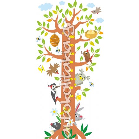 Αυτοκόλλητο τοίχου - Υψομετρητής δέντρο με ζωάκια