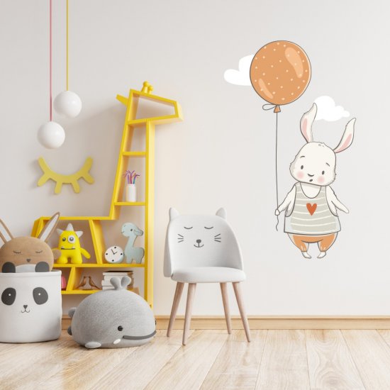 Αυτοκόλλητο τοίχου - Λαγουδάκι με μπαλόνι Αυτοκόλλητο τοίχου - Λαγουδάκι με μπαλόνι