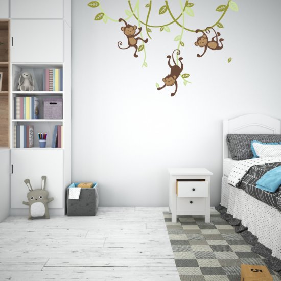 Αυτοκόλλητο τοίχου - Μαιμουδάκια στη ζούγκλα Αυτοκόλλητο τοίχου - Μαιμουδάκια στη ζούγκλα