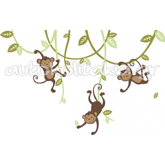 Αυτοκόλλητο τοίχου - Μαιμουδάκια στη ζούγκλα Αυτοκόλλητο τοίχου - Μαιμουδάκια στη ζούγκλα