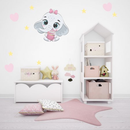 Αυτοκόλλητο τοίχου - Ελεφαντάκι + σετ καρδούλες και αστεράκια