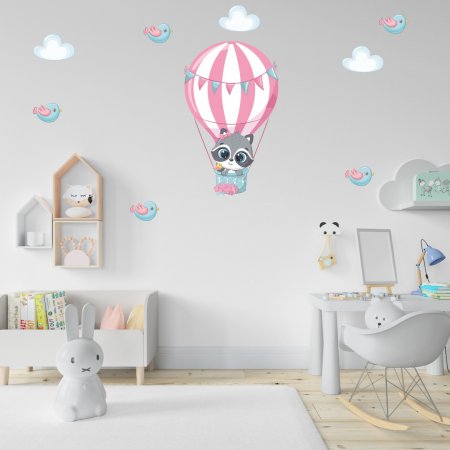 Αυτοκόλλητο τοίχου - Ρακούν με αερόστατο