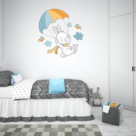 Αυτοκόλλητο Τοίχου Παιδικό - Λαγουδάκι με αλεξίπτωτο