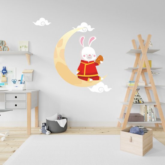 Αυτοκόλλητο τοίχου - Κουνελάκι σε φεγγαράκι και 2 συννεφάκια Αυτοκόλλητο τοίχου - Κουνελάκι σε φεγγαράκι και 2 συννεφάκια