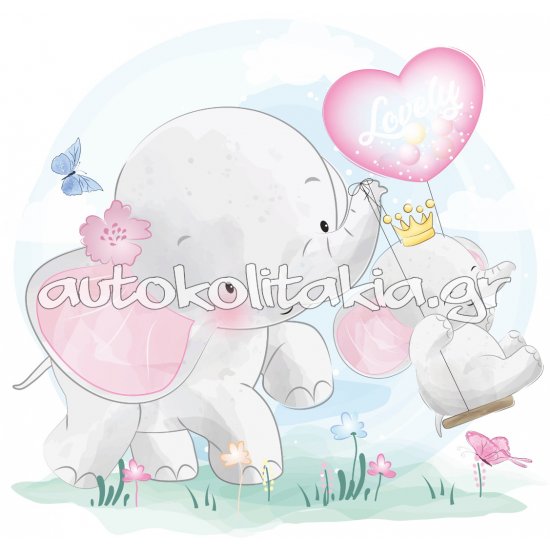 Αυτοκόλλητο τοίχου - Ελεφαντάκια σε κούνια Αυτοκόλλητο τοίχου - Ελεφαντάκια σε κούνια