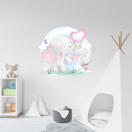 Αυτοκόλλητο τοίχου - Ελεφαντάκια σε κούνια