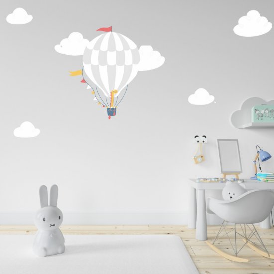 Αυτοκόλλητο τοίχου - Αερόστατο με δεινοσαυράκι και συννεφάκια Αυτοκόλλητο τοίχου - Αερόστατο με δεινοσαυράκι και συννεφάκια