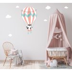 Αυτοκόλλητο τοίχου - Panda σε αερόστατο 2 και σετ 6 συννεφάκια