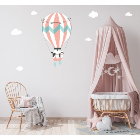 Αυτοκόλλητο τοίχου - Panda σε αερόστατο 2 και σετ 6 συννεφάκια
