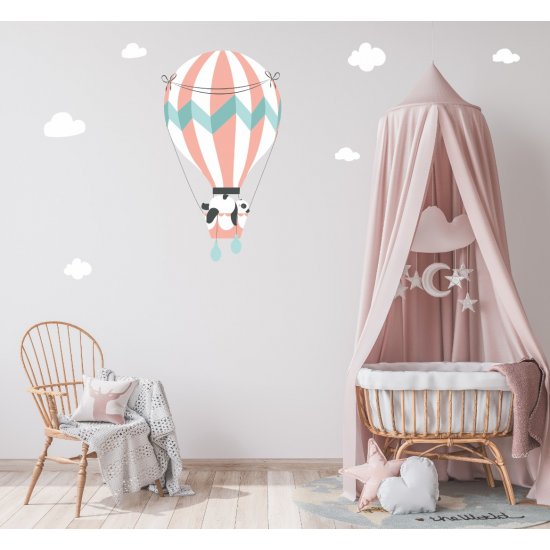 Αυτοκόλλητο τοίχου - Panda σε αερόστατο 2 και σετ 6 συννεφάκια