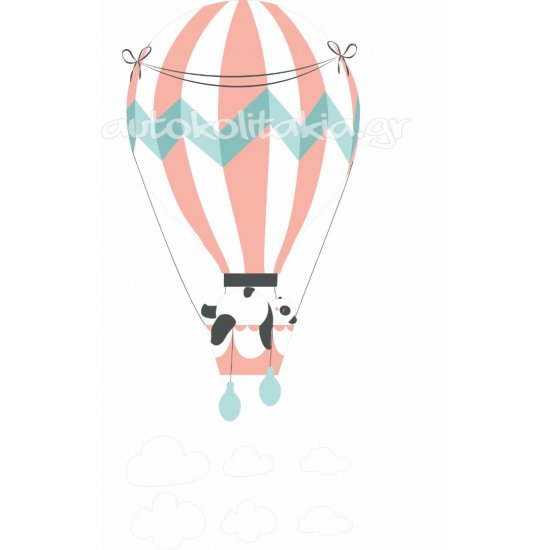 Αυτοκόλλητο τοίχου - Panda σε αερόστατο 2 και σετ 6 συννεφάκια