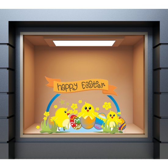 Αυτοκόλλητο Βιτρίνας - Κοτοπουλάκια με αυγά