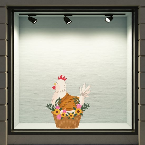 Αυτοκόλλητο Βιτρίνας - Κοτούλα σε καλαθάκι