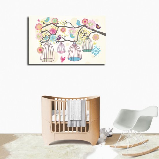 Παιδικός Πίνακας σε Καμβά - Κλουβάκια Σε Δέντρο