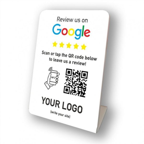 Nfc Tap Or scan QR Code επιτραπέζιo σταντ αξιολογήσεων Google με το logo σας