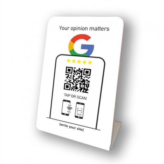 Nfc Tap Or scan QR Code επιτραπέζιo σταντ αξιολογήσεων Google