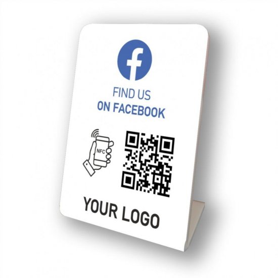 Nfc Tap Or scan QR Code επιτραπέζιo σταντ βρείτε μας στο Facebook