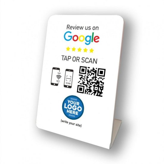 Nfc Tap Or scan QR Code επιτραπέζιo σταντ αξιολογήσεων Google με το logo σας