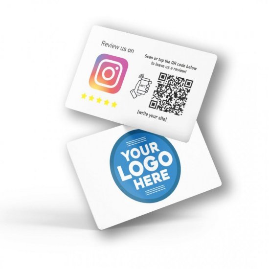 Nfc tap or scan κάρτα αξιολογήσεων Instagram με NFC και QR Code με το logo σας