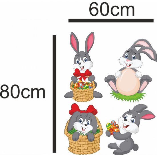 Αυτοκόλλητο Βιτρίνας - Λαγουδάκια 2  (σετ 4 τεμάχια)