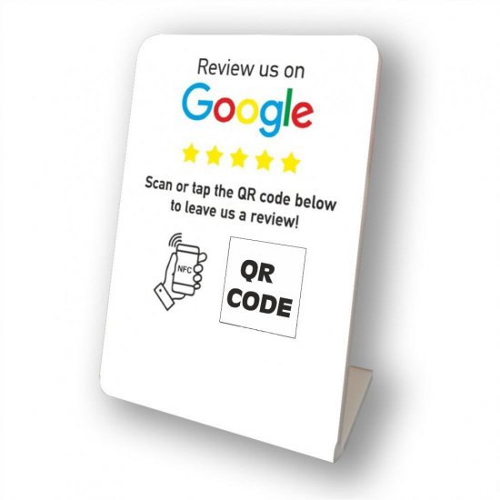 Nfc Tap Or scan QR Code tabletop Google ratings stand with your logo