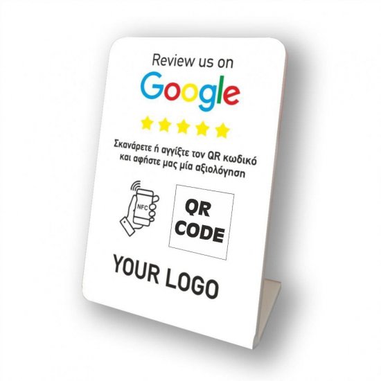Nfc Tap Or scan QR Code tabletop Google ratings stand with your logo