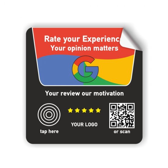 Nfc Tap Or scan QR Code αυτοκόλλητο αξιολογήσεων Google με το logo σας