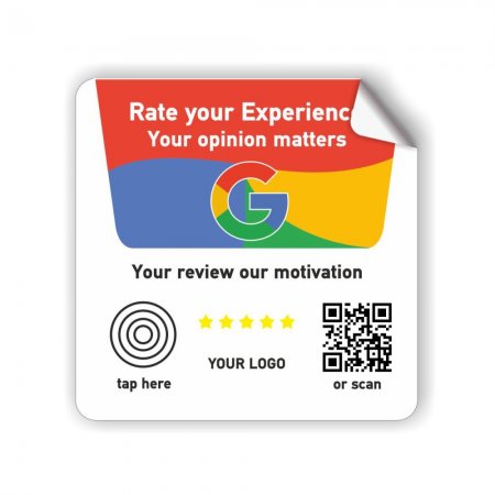 Nfc Tap Or scan QR Code αυτοκόλλητο αξιολογήσεων Google με το logo σας